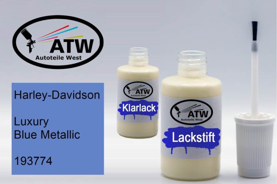 Harley-Davidson, Luxury Blue Metallic, 193774: 20ml Lackstift + 20ml Klarlack - Set, von ATW Autoteile West.